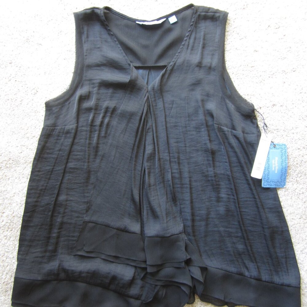 Simply Vera Vera Wang women's XL Black Semi Sheer Asymmetric Sleeveless Blouse